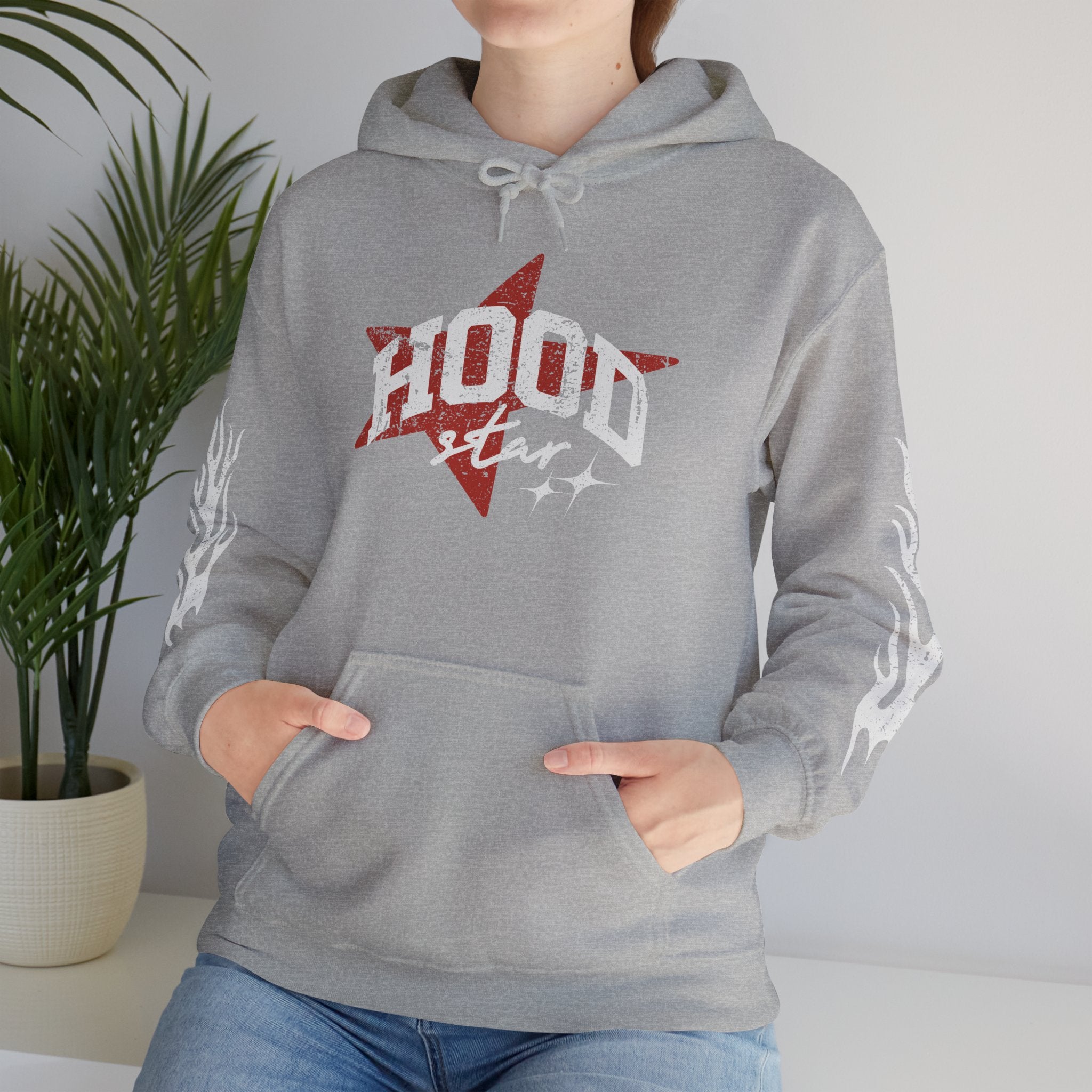 Hoodie — 'Hood Star' Flame Sleeve Hoodie | Grind Focus Vision Graphic Pullover