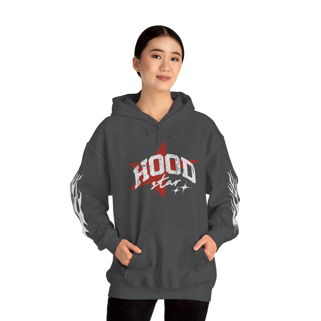 Hood Star Hoodie – Retro Flame Sleeve Streetwear Pullover