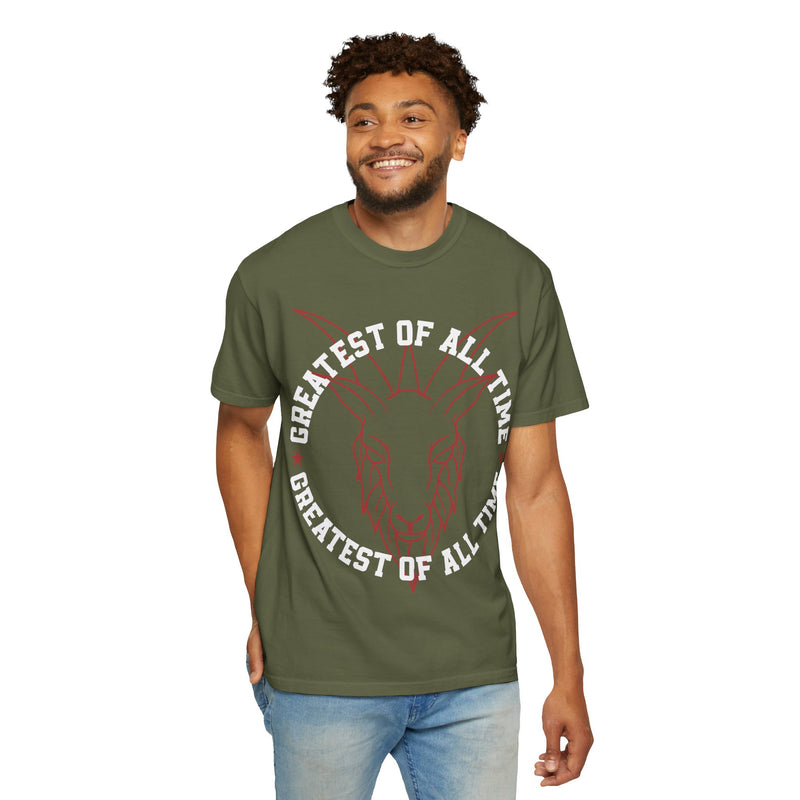 Unisex Garment-Dyed T-shirt - 'Greatest of All Time' Goat Design