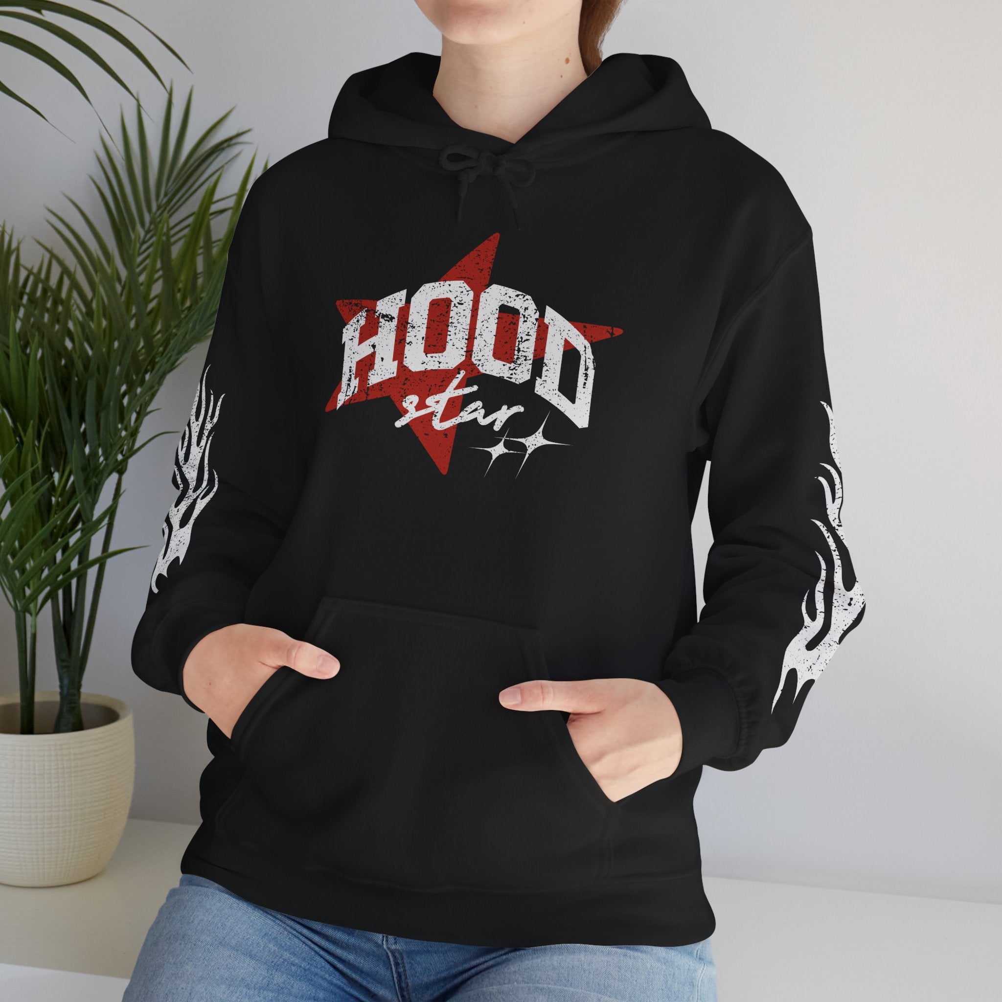 Hoodie — 'Hood Star' Flame Sleeve Hoodie | Grind Focus Vision Graphic Pullover