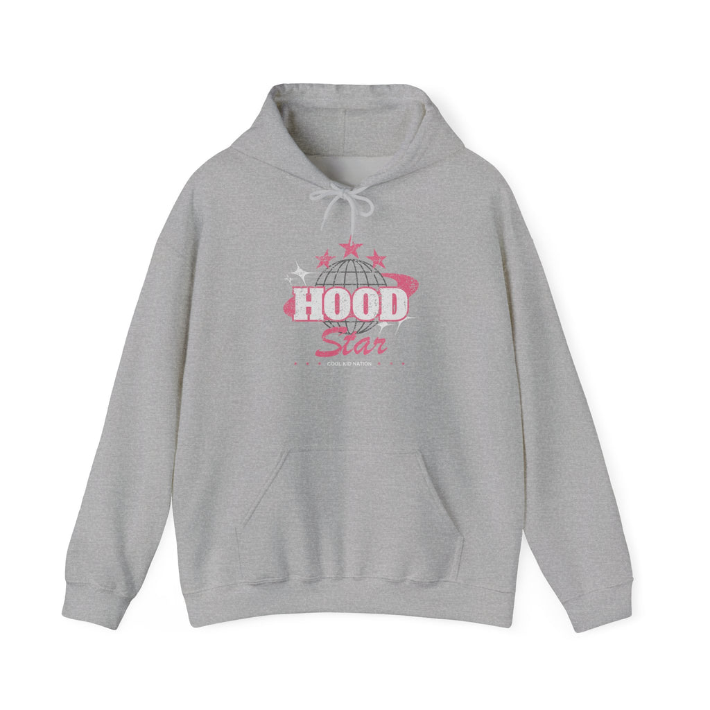 Hood Star Hoodie — Pink Retro Graphic Pullover (Front & Back 11:11 Design)