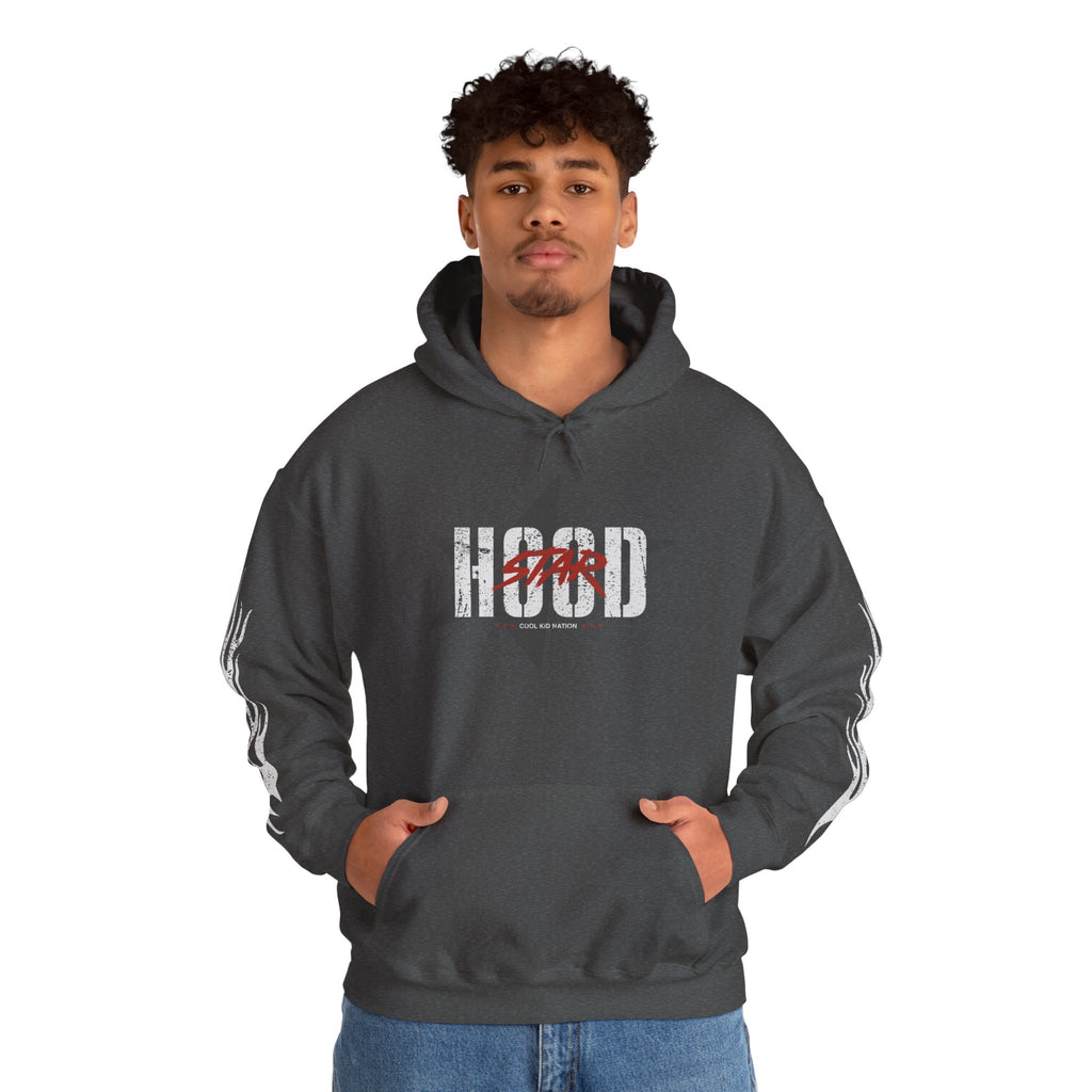 Hooded Sweatshirt — 'Grind Focus Vision' Black Hoodie with Flame Sleeves