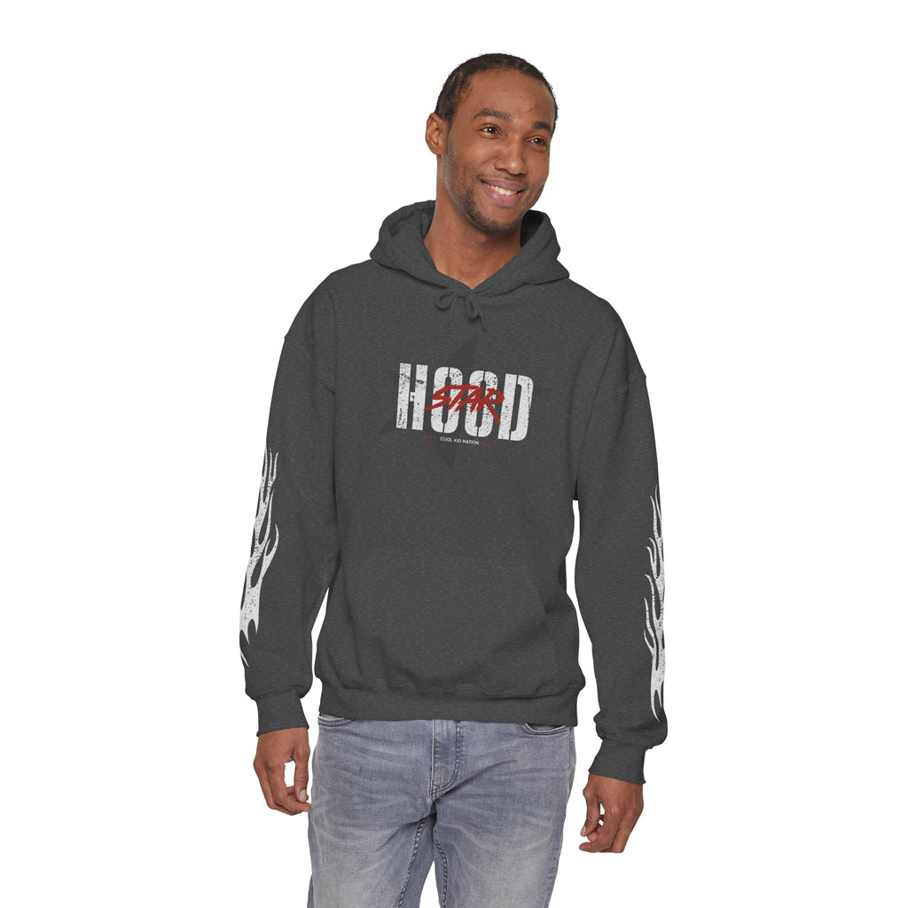 Hooded Sweatshirt — 'Grind Focus Vision' Black Hoodie with Flame Sleeves