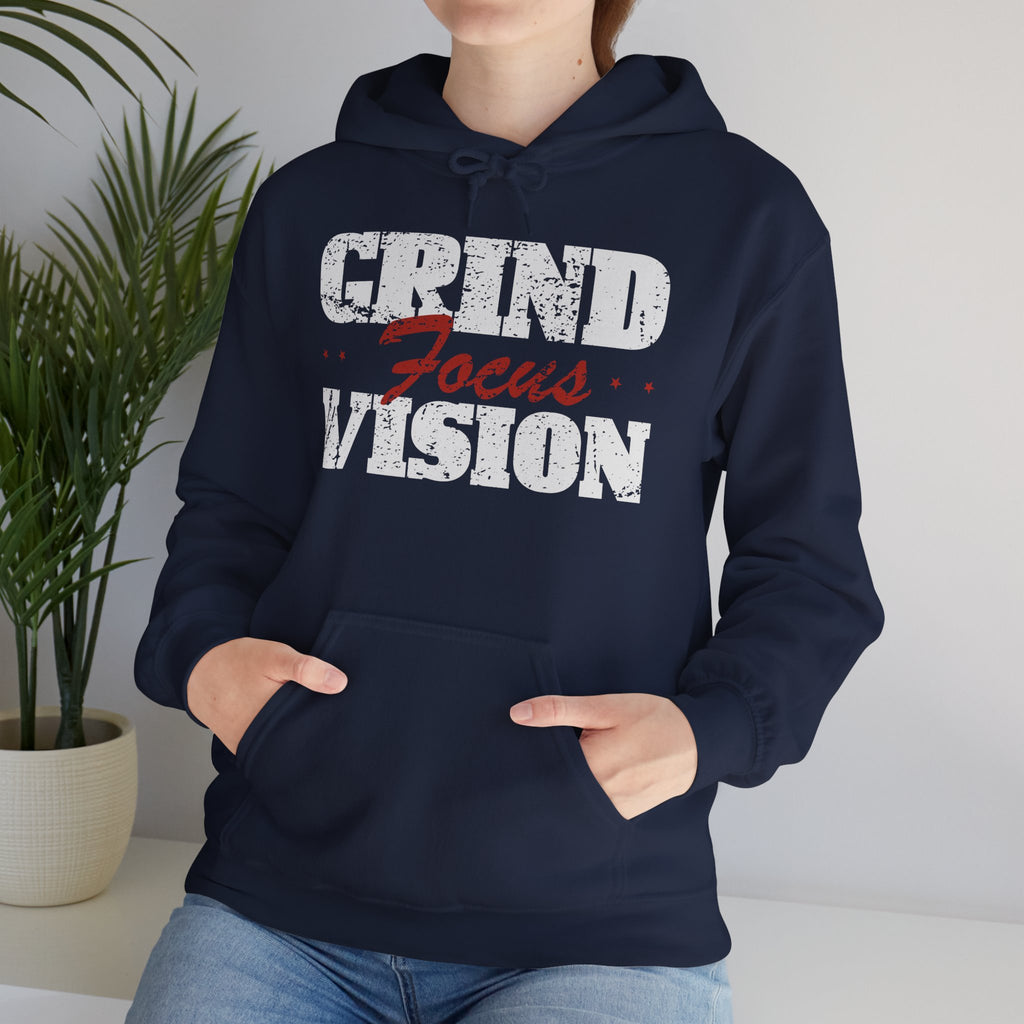 Red Grind Focus Vision Hoodie — Motivational Workout & Streetwear Pullover