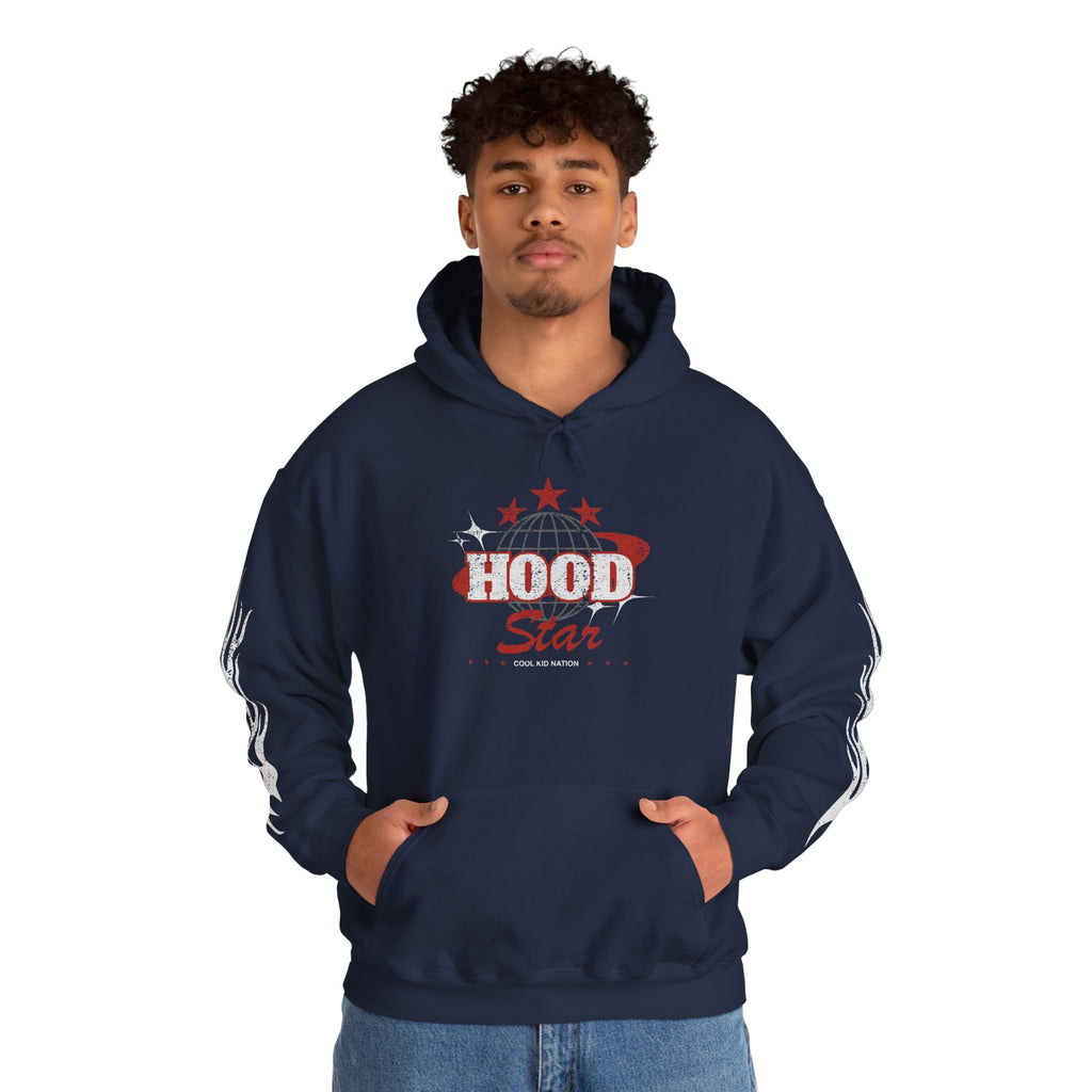 Hood Star Hoodie — Retro Globe Graphic Pullover