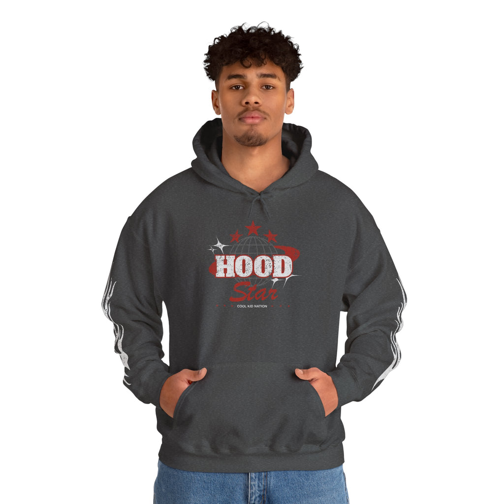 Hood Star Hoodie — Retro Globe Graphic Pullover