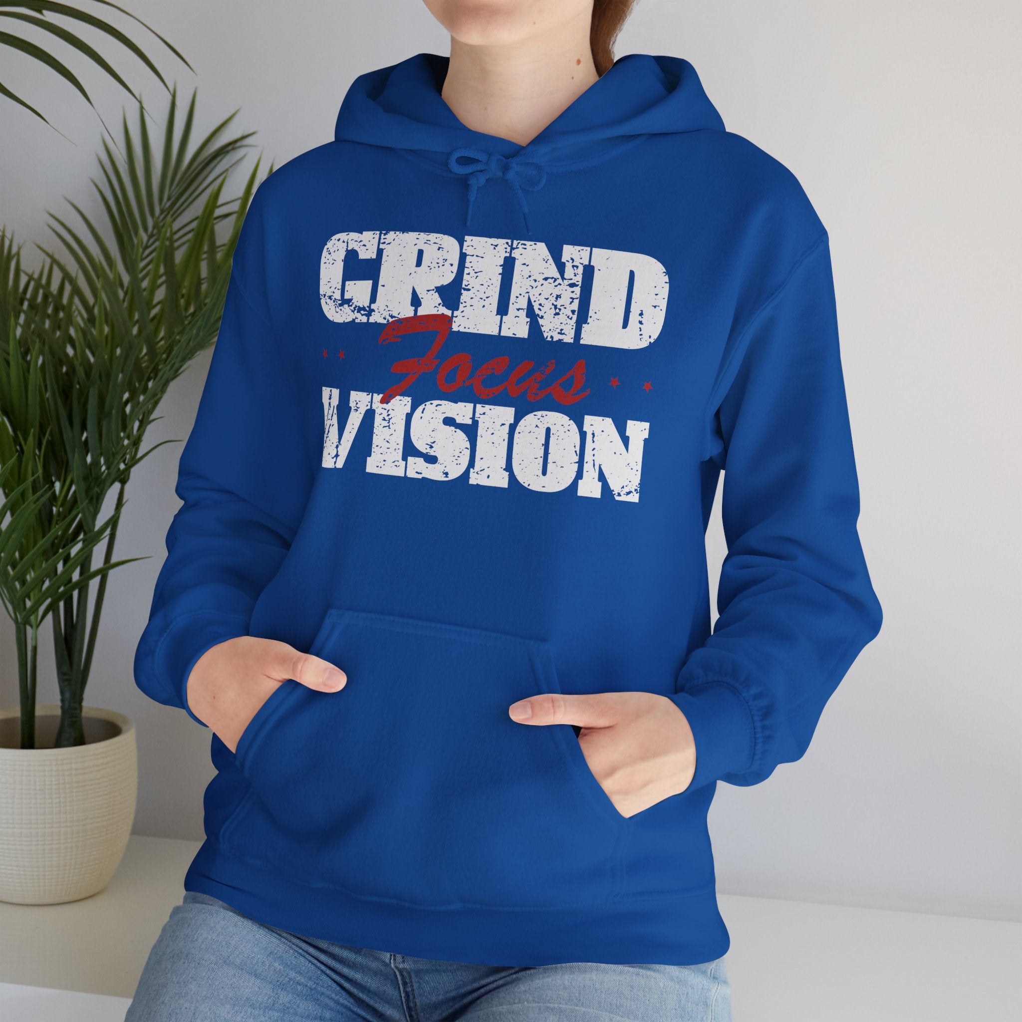 Red Grind Focus Vision Hoodie — Motivational Workout & Streetwear Pullover