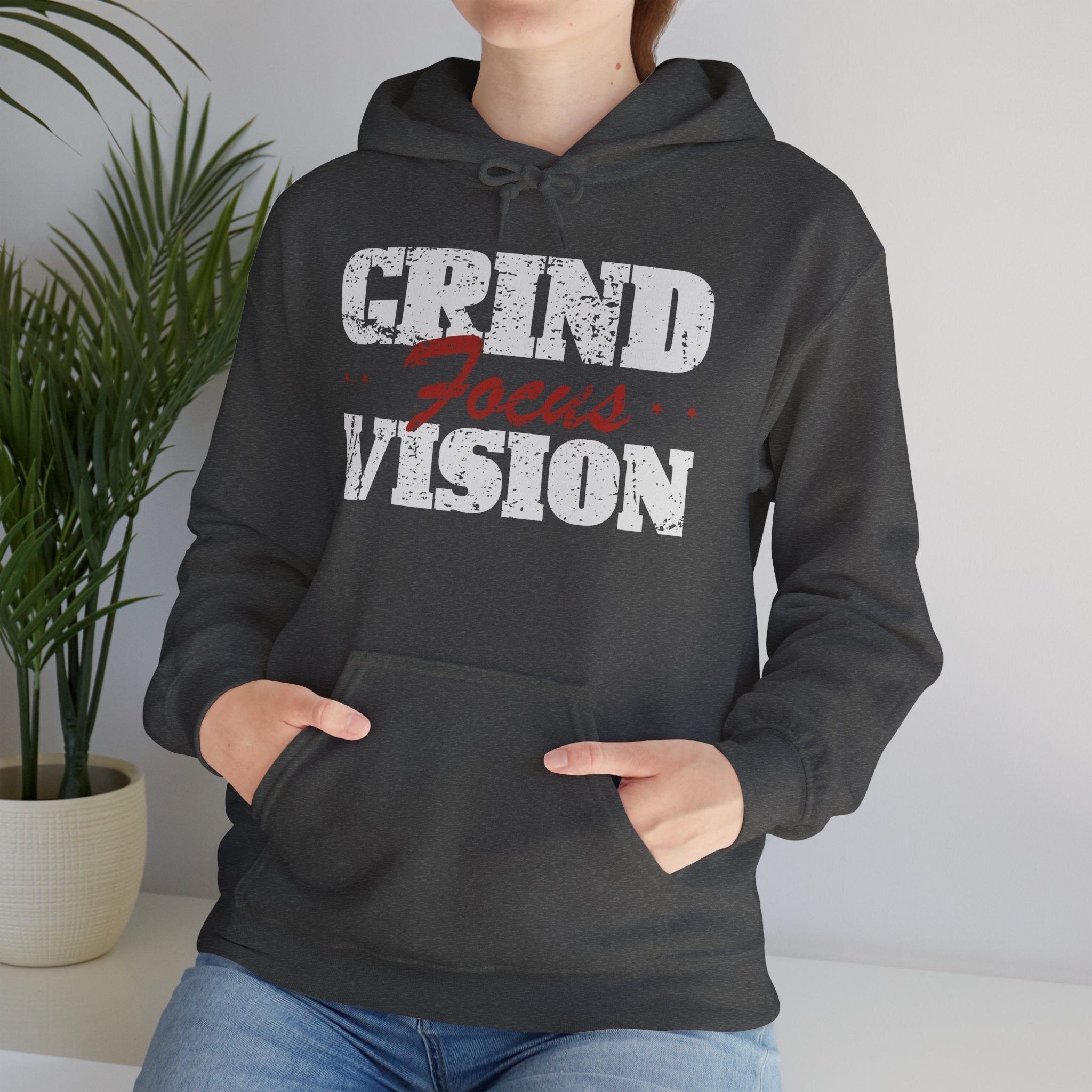 Red Grind Focus Vision Hoodie — Motivational Workout & Streetwear Pullover
