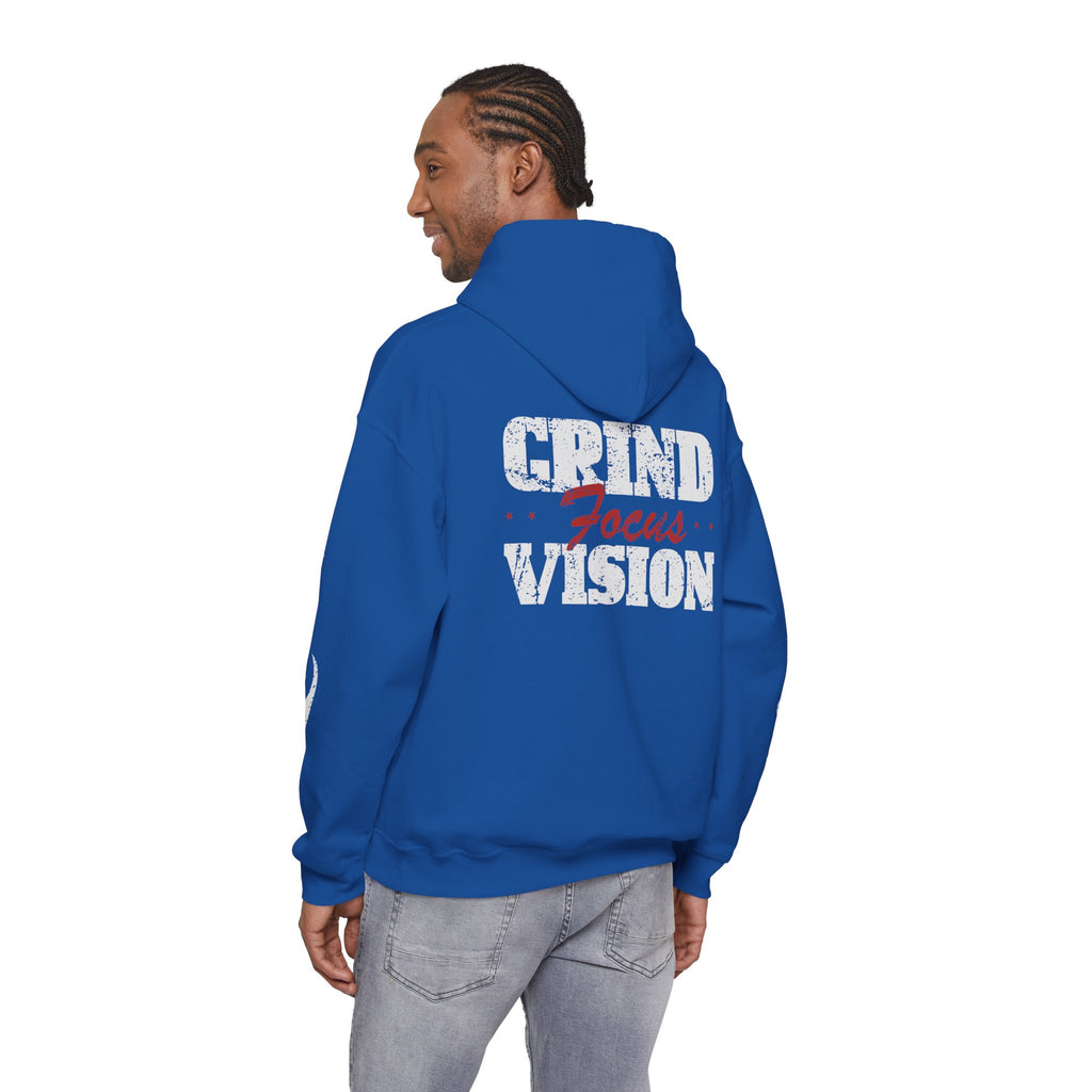 Hooded Sweatshirt — 'Grind Focus Vision' Black Hoodie with Flame Sleeves